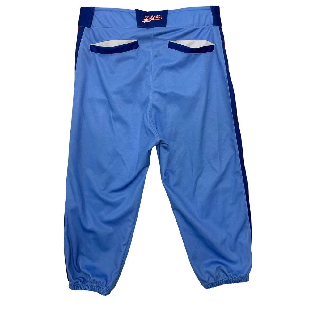 Select Mens Baseball Pants Light Blue Navy Red‎ Stripe Elastic Cuff Size Medium